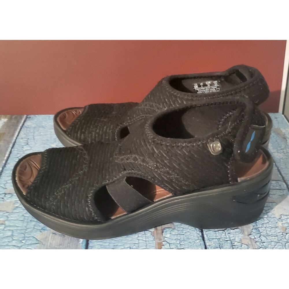😺 Beezs Black Sandals Size 6 Comfort Stretch Adjustable Strap Boho Casual